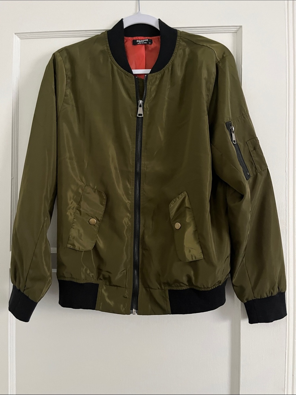 zeagoo Olive Green Bomber Jacket with Black Trim